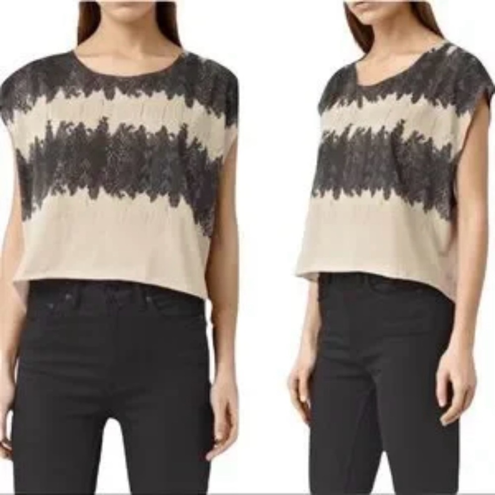 All Saints Crop Top Snake Print Boxy Loose Muscle Tank Raw Hem—Small